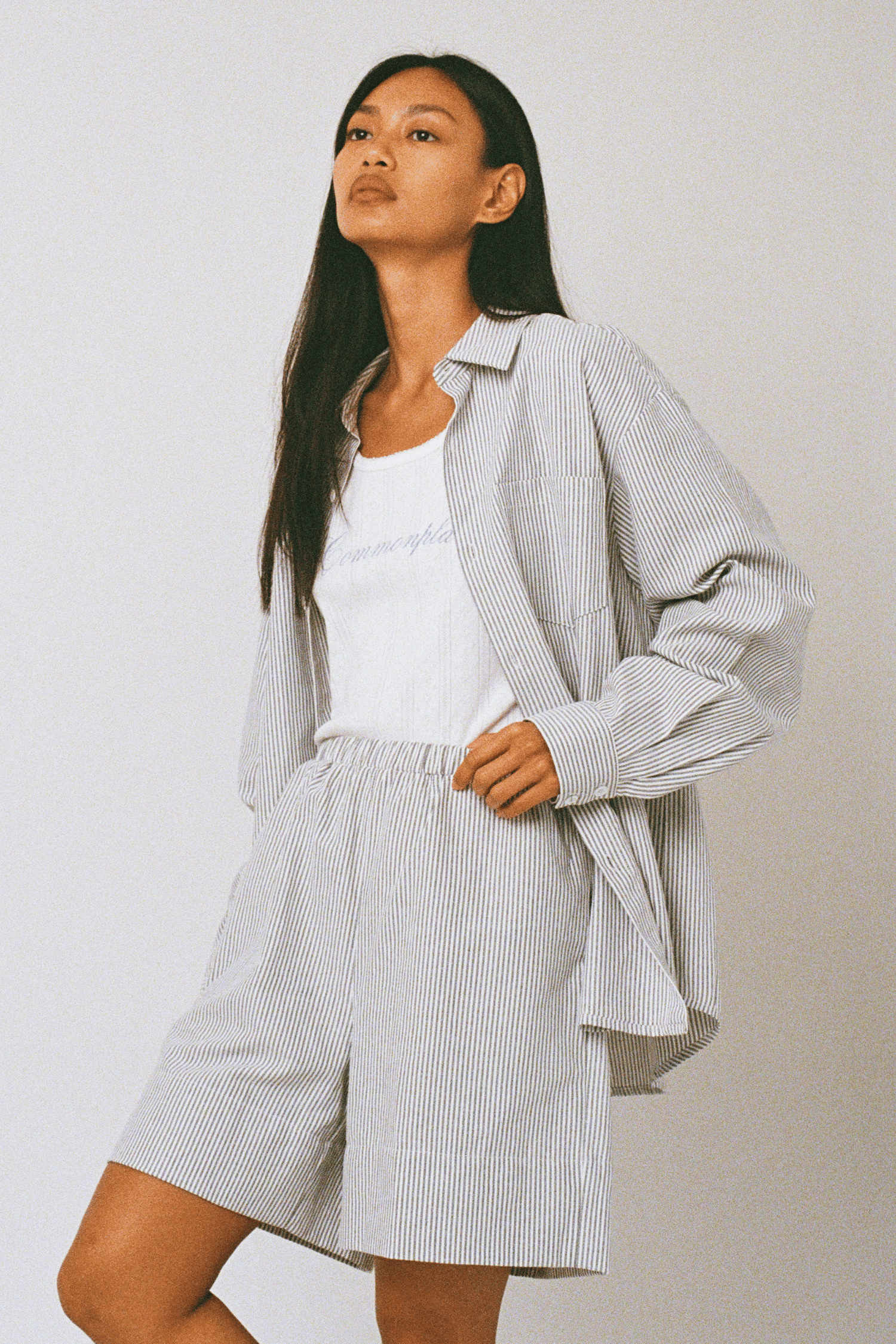 COMMONPLACE // Beach Cottage Shirt BLACK WHITE STRIPE