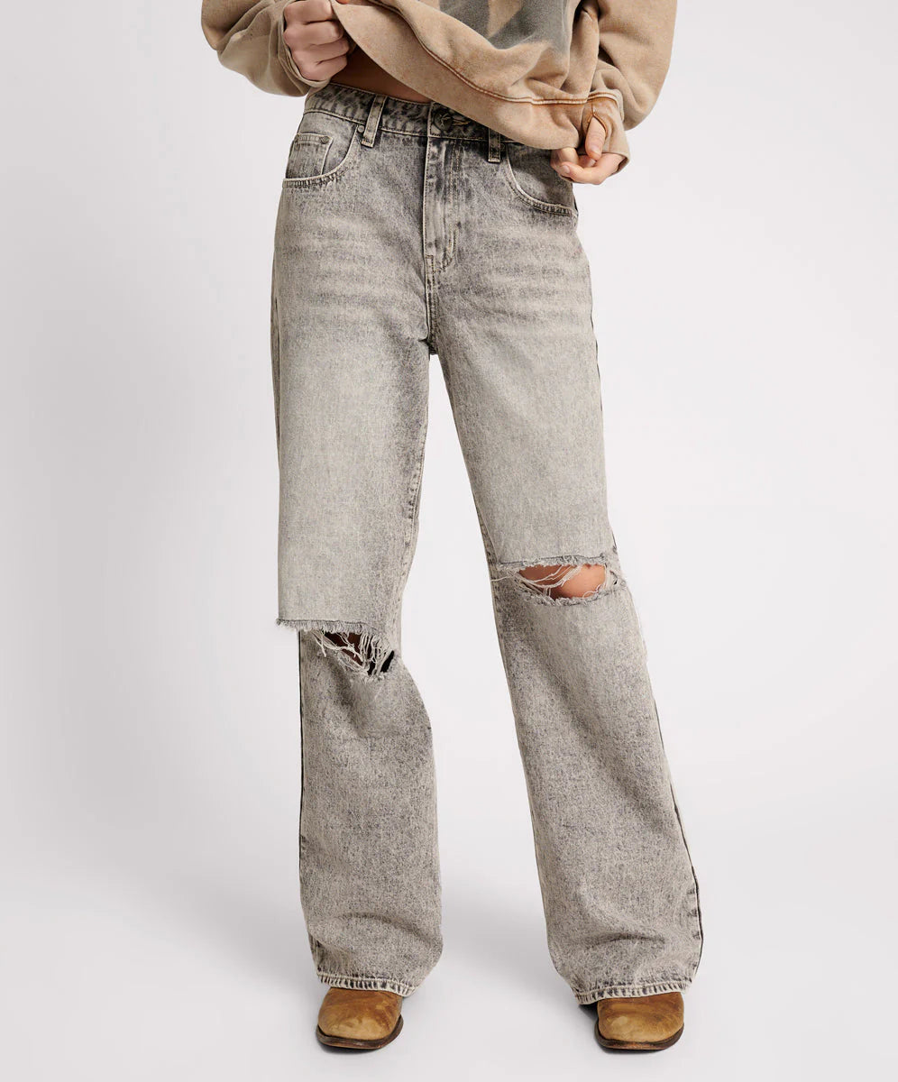 ONE TEASPOON // Jackson Mid Waist Wide Leg Jeans SMOKE