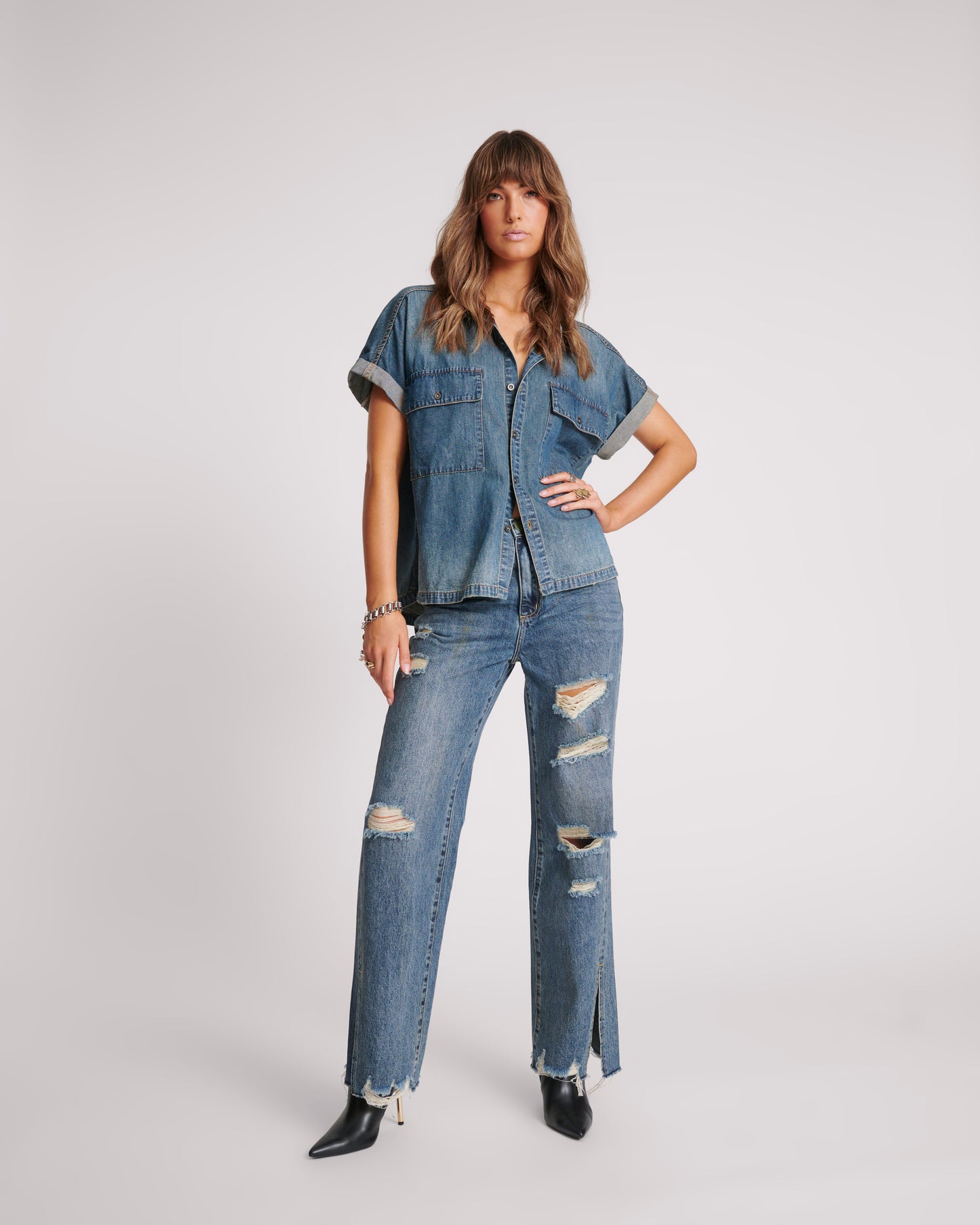 ONE TEASPOON // Cut Off Denim Shirt USED BLUE