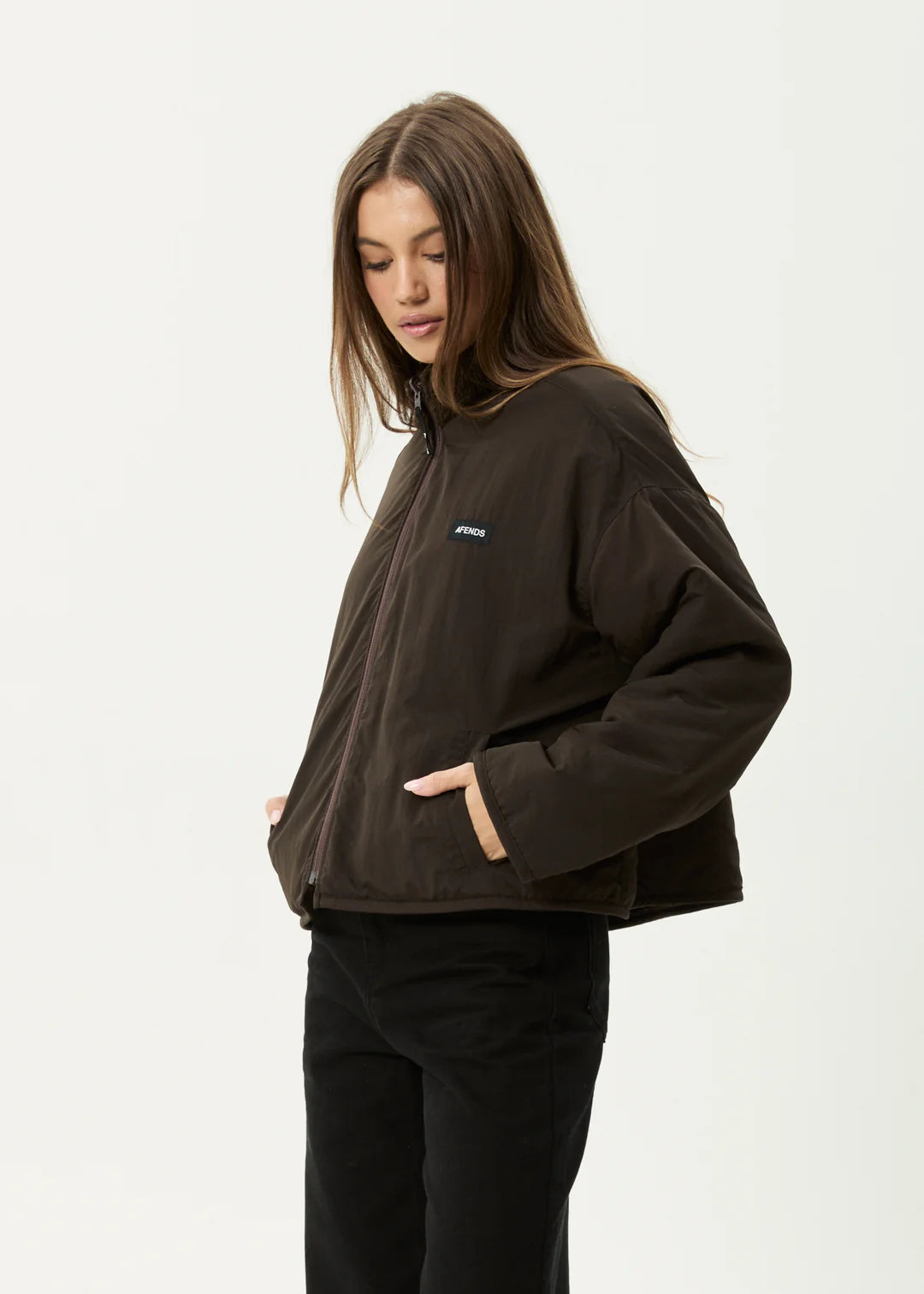 AFENDS // Berlin Reversible Fleece Jacket COFFEE