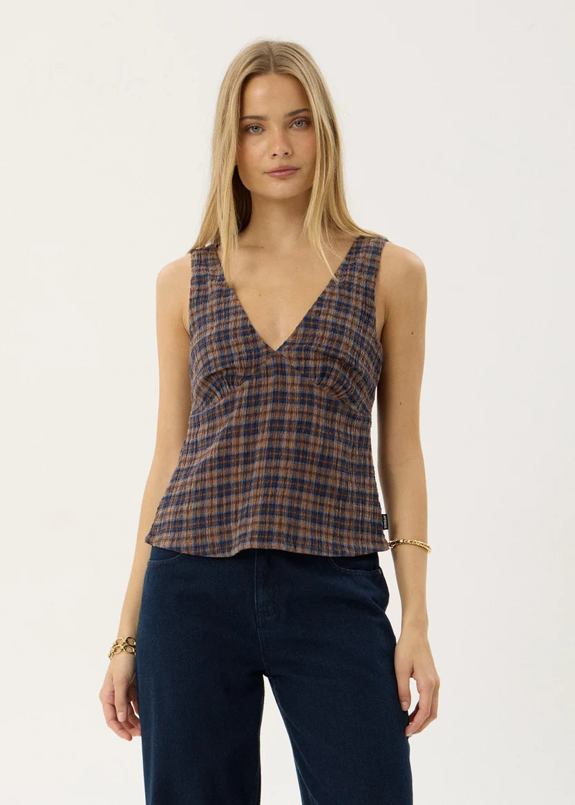 Giselle Seersucker Top SHEV INDIGO CHECK