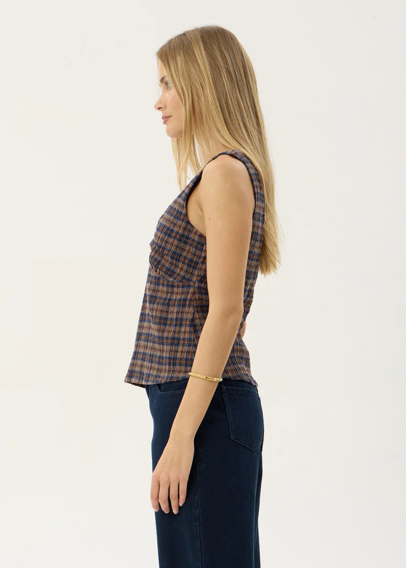 Giselle Seersucker Top SHEV INDIGO CHECK