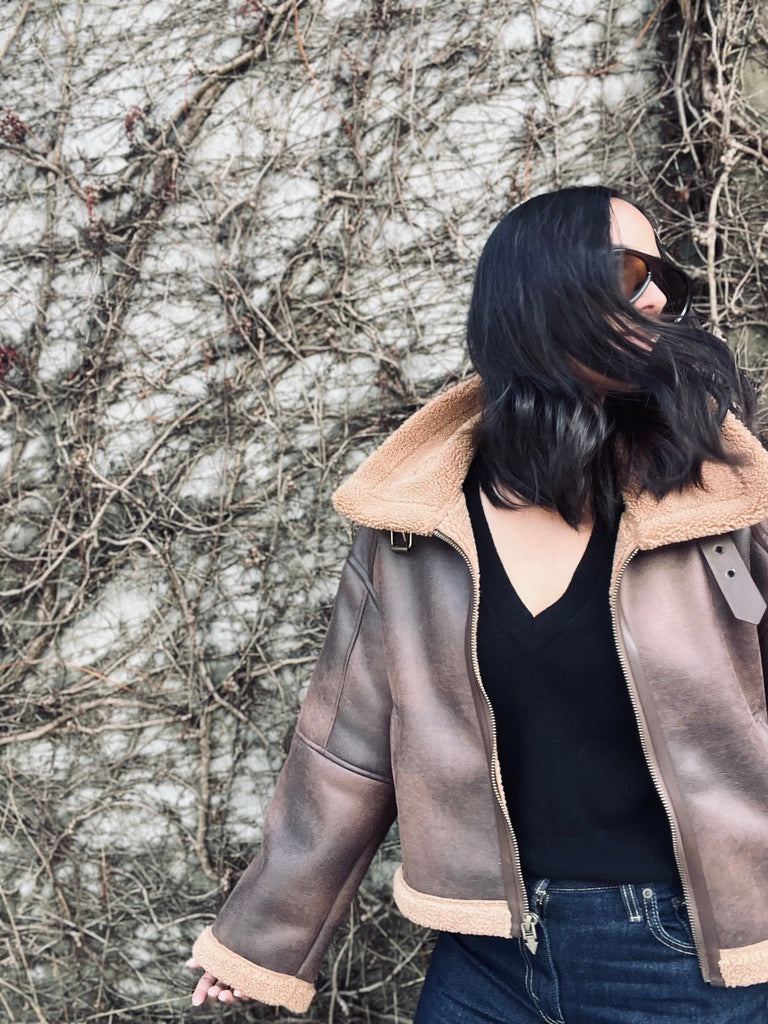 Cropped Aviator Jacket BROWN/CHESTNUT