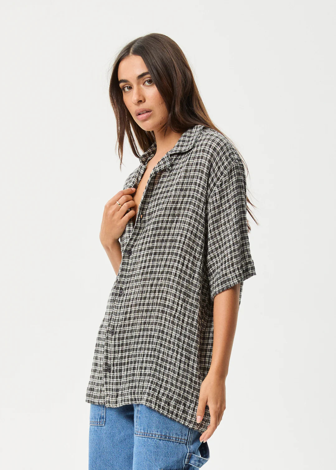 AFENDS // Asta Seersucker Check Shirt STEEL CHECK