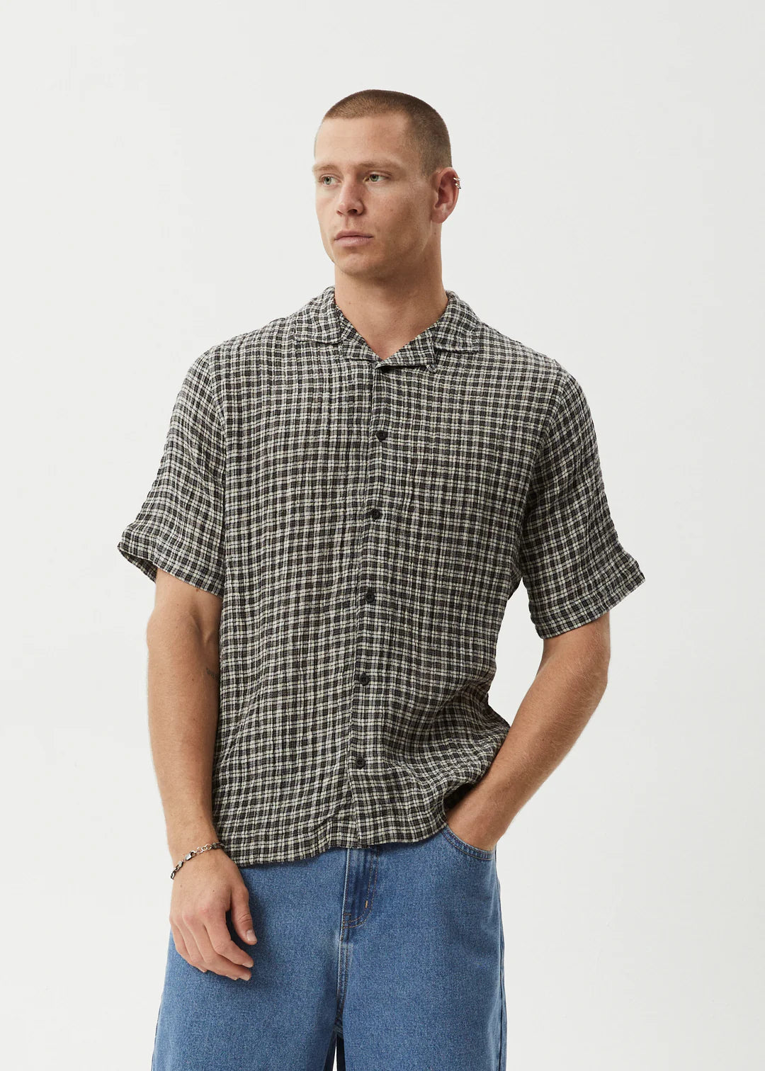AFENDS // Asta Seersucker Check Shirt STEEL CHECK