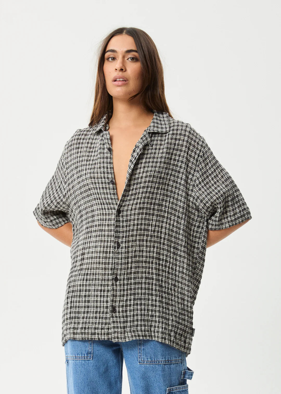 AFENDS // Asta Seersucker Check Shirt STEEL CHECK