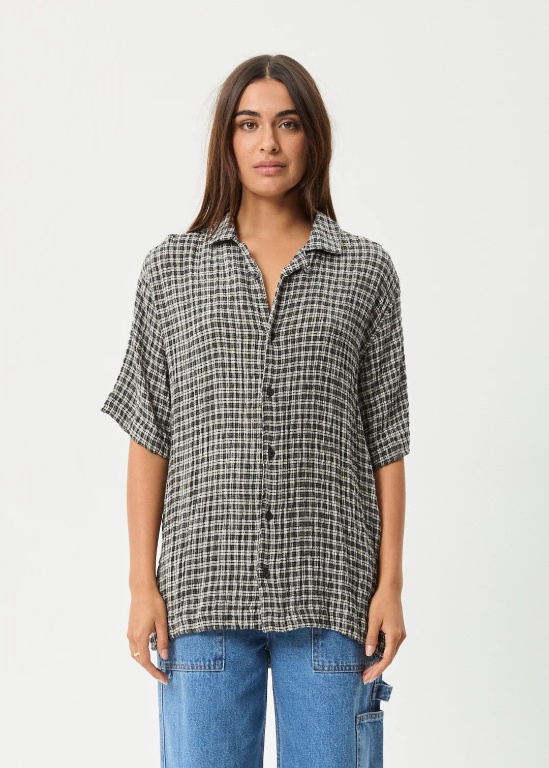 AFENDS // Asta Seersucker Check Shirt STEEL CHECK