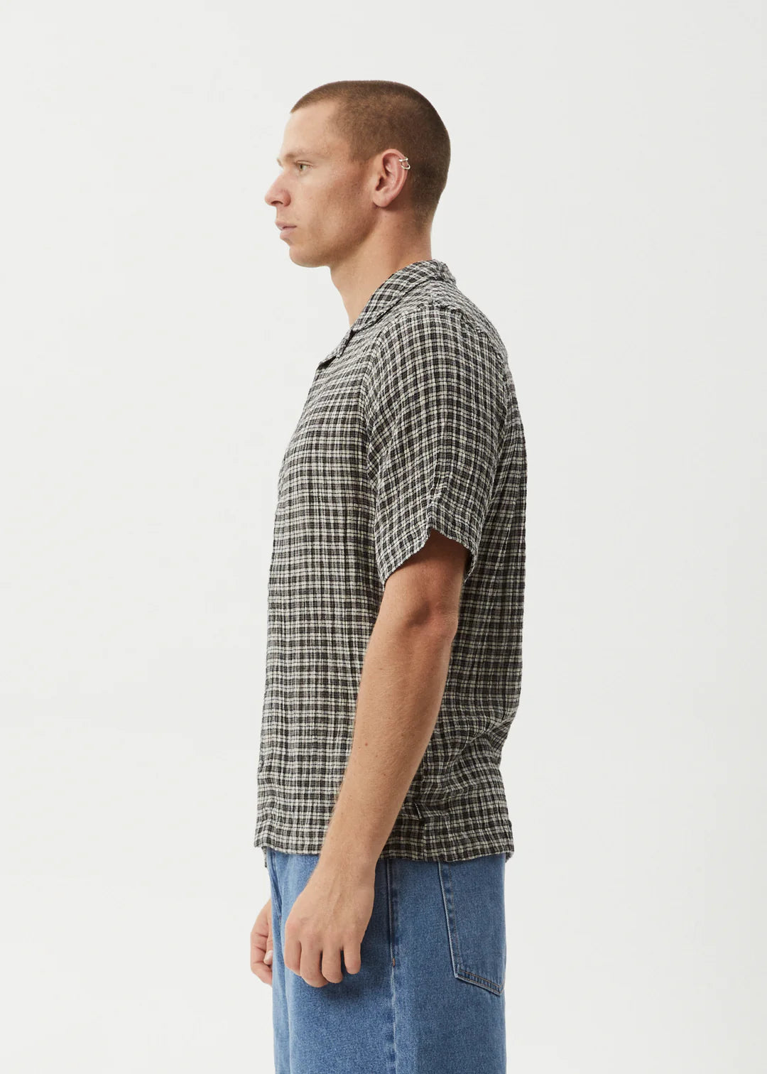 AFENDS // Asta Seersucker Check Shirt STEEL CHECK