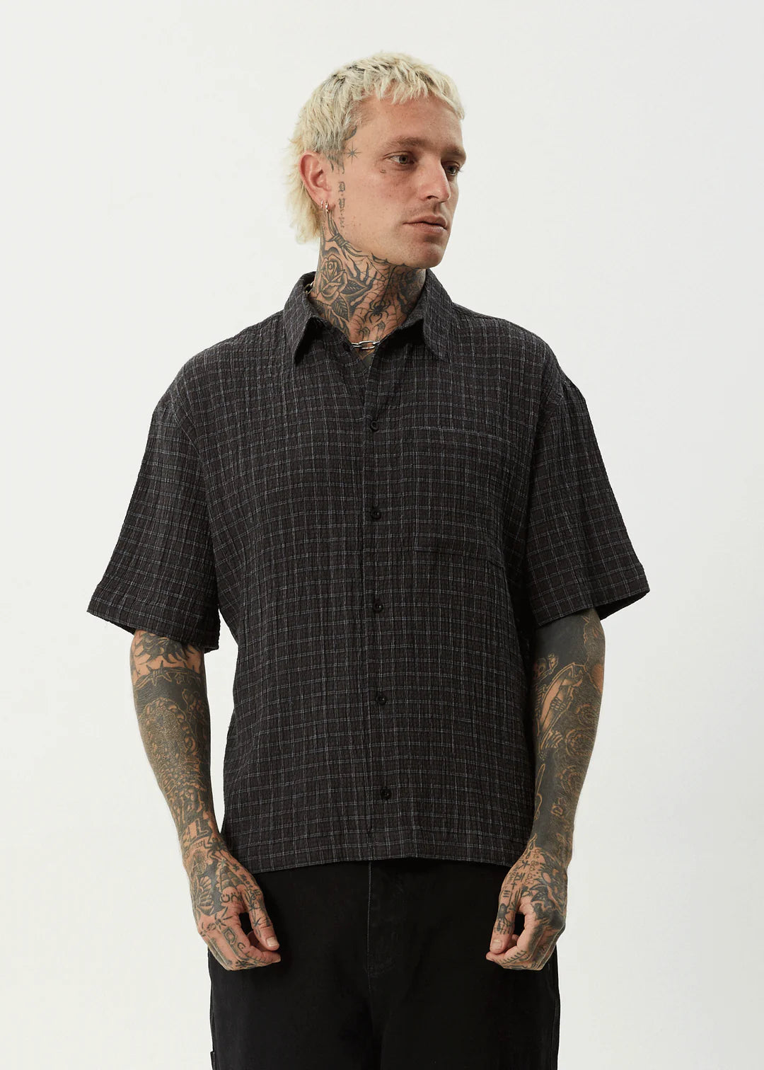AFENDS // Dusk Seersucker Check Shirt BLACK CHECK