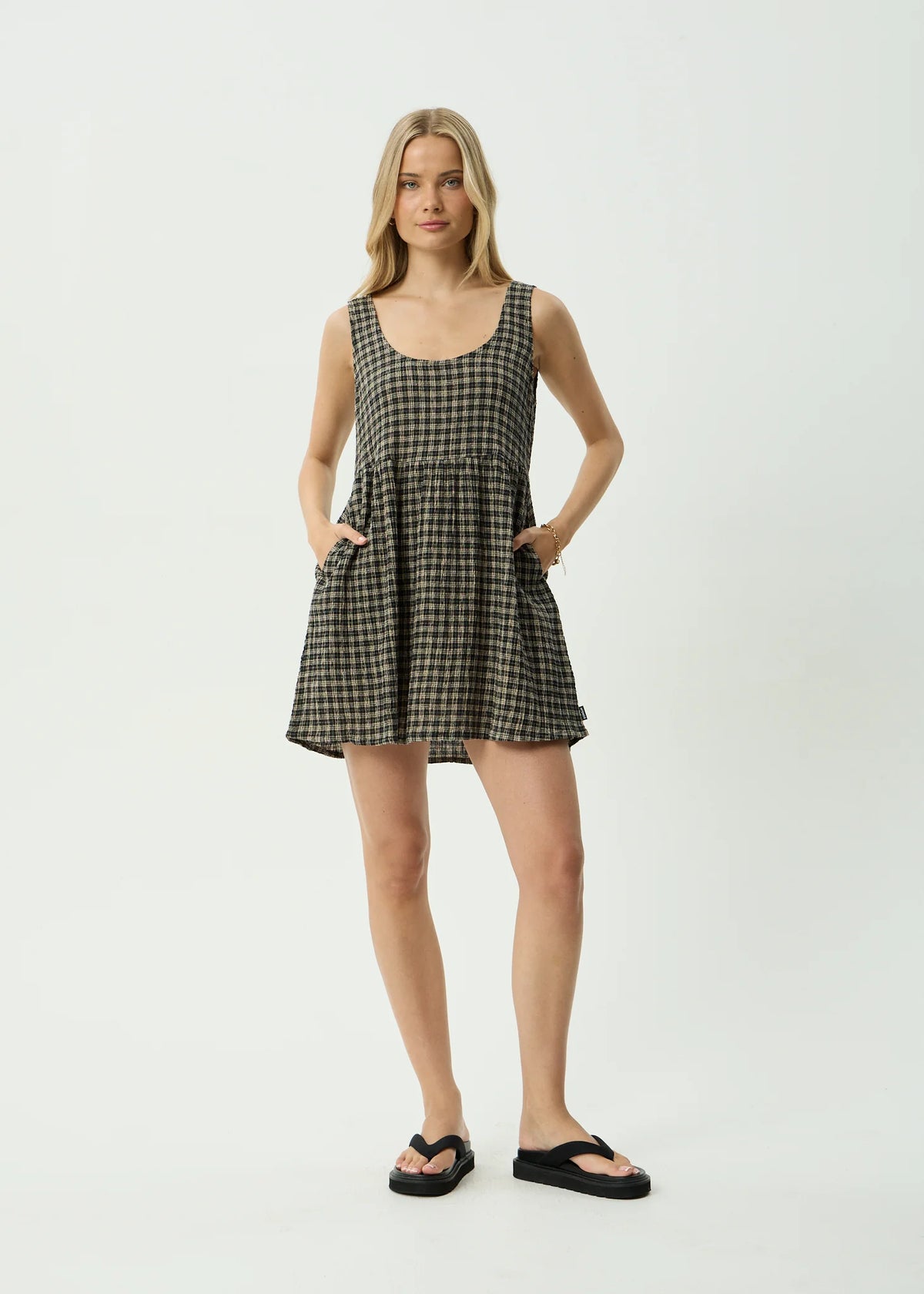 Jesse Seersucker Mini Dress TAN/OLIVE