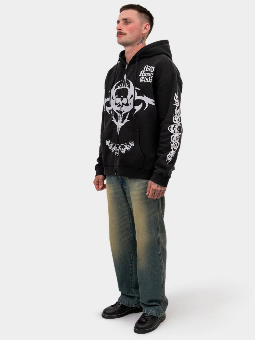 BILLY BONES // Anarchy Zip Up Hood VINTAGE BLACK