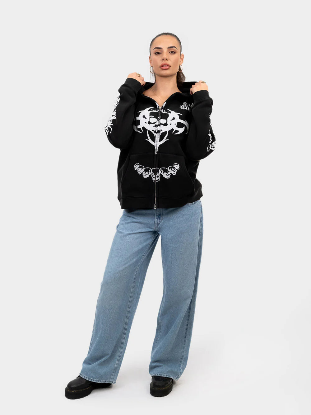 BILLY BONES // Anarchy Zip Up Hood VINTAGE BLACK