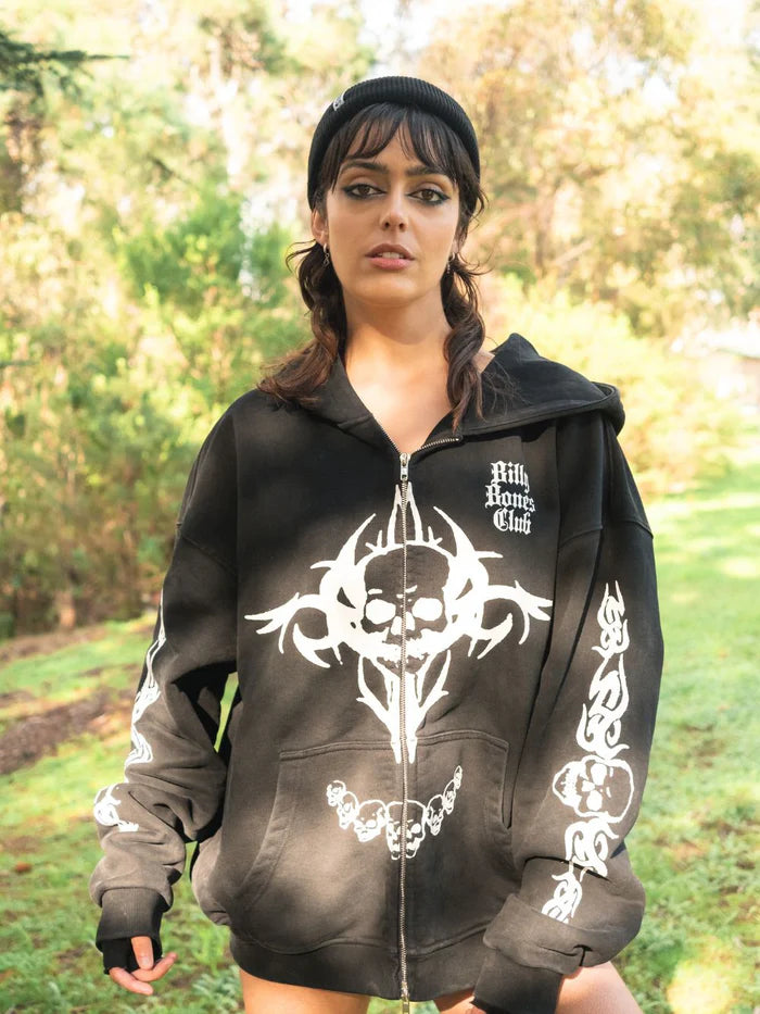 BILLY BONES // Anarchy Zip Up Hood VINTAGE BLACK