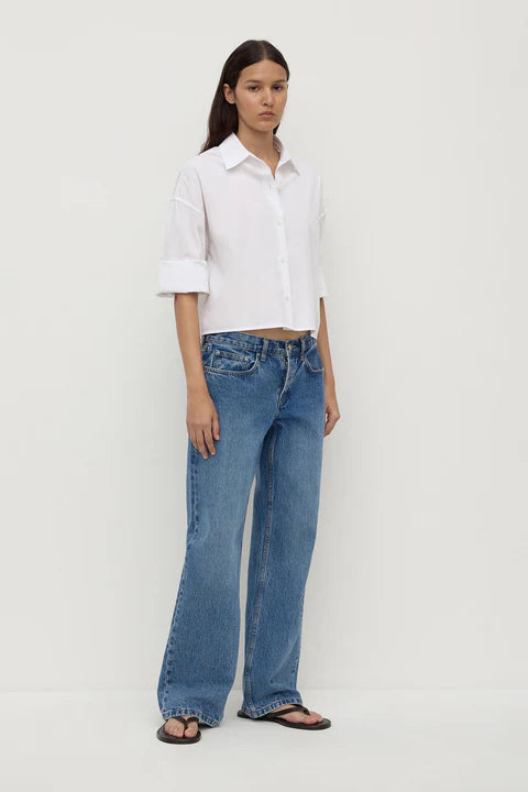 Aurora Cropped Poplin Shirt WHITE