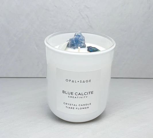 OPAL + SAGE // Blue Calcite Crystal Candle