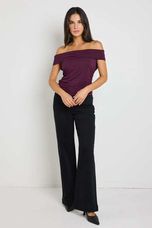 STORIES BE TOLD // Nightlife Burgundy Stretch Shoulder Top