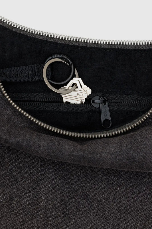 BAGGU // MEDIUM Nylon Crescent Bag WASHED BLACK DENIM
