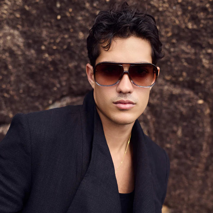 VALLEY // Bang Bang TRANSPARENT CHOC FADE TO CRYSTAL w. GOLD METAL/DARK ORANGE GRADIENT LENS