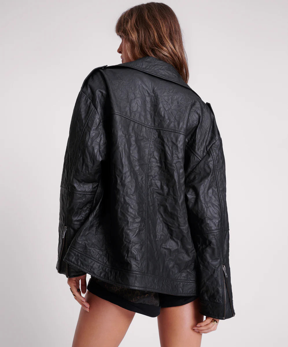 ONE TEASPOON // Boyfriend Leather Biker Jacket BLACK