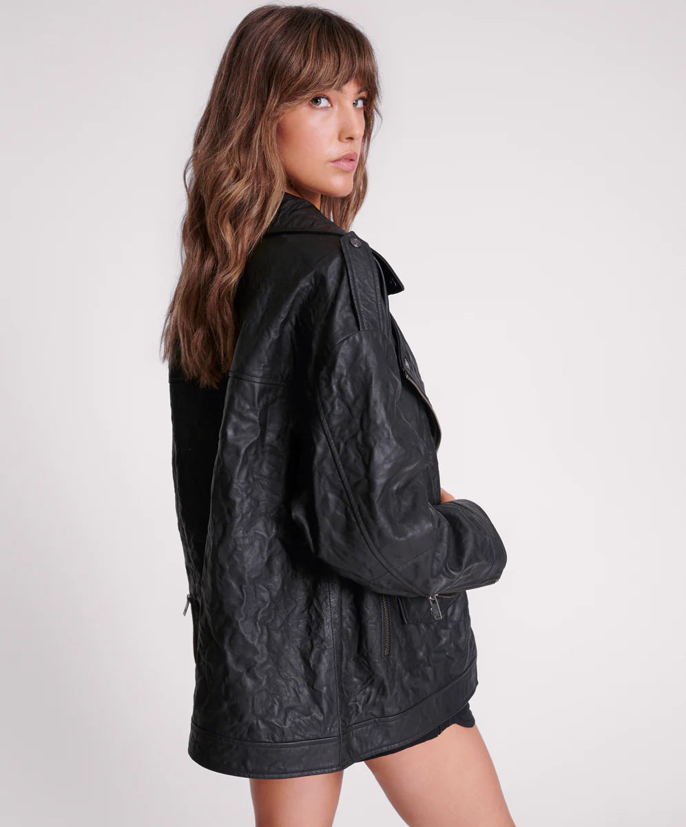 ONE TEASPOON // Boyfriend Leather Biker Jacket BLACK