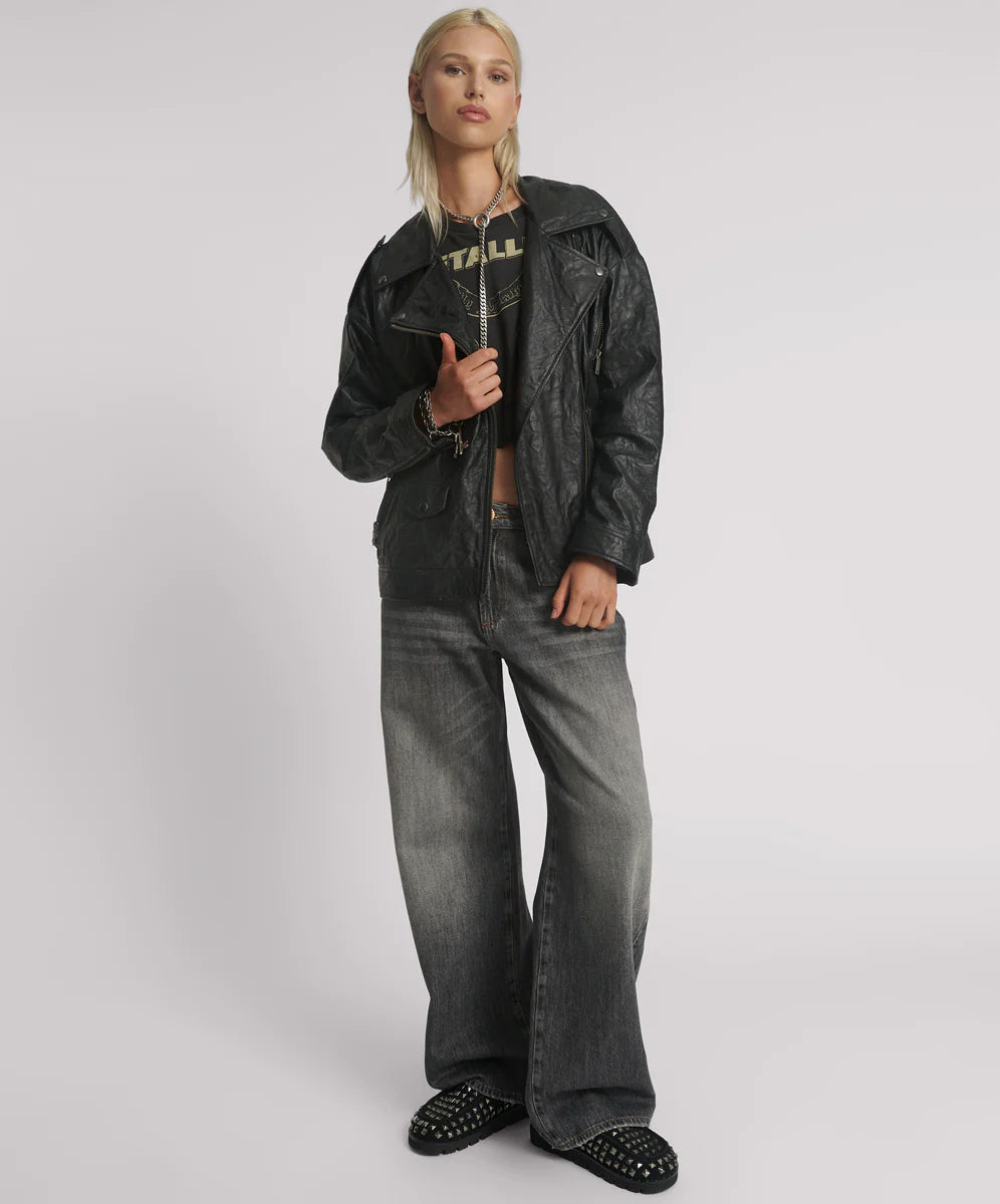 Boyfriend Leather Biker Jacket BLACK