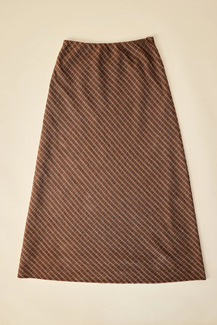 OTTWAY // Brodie Plaid Midi Skirt BROWN