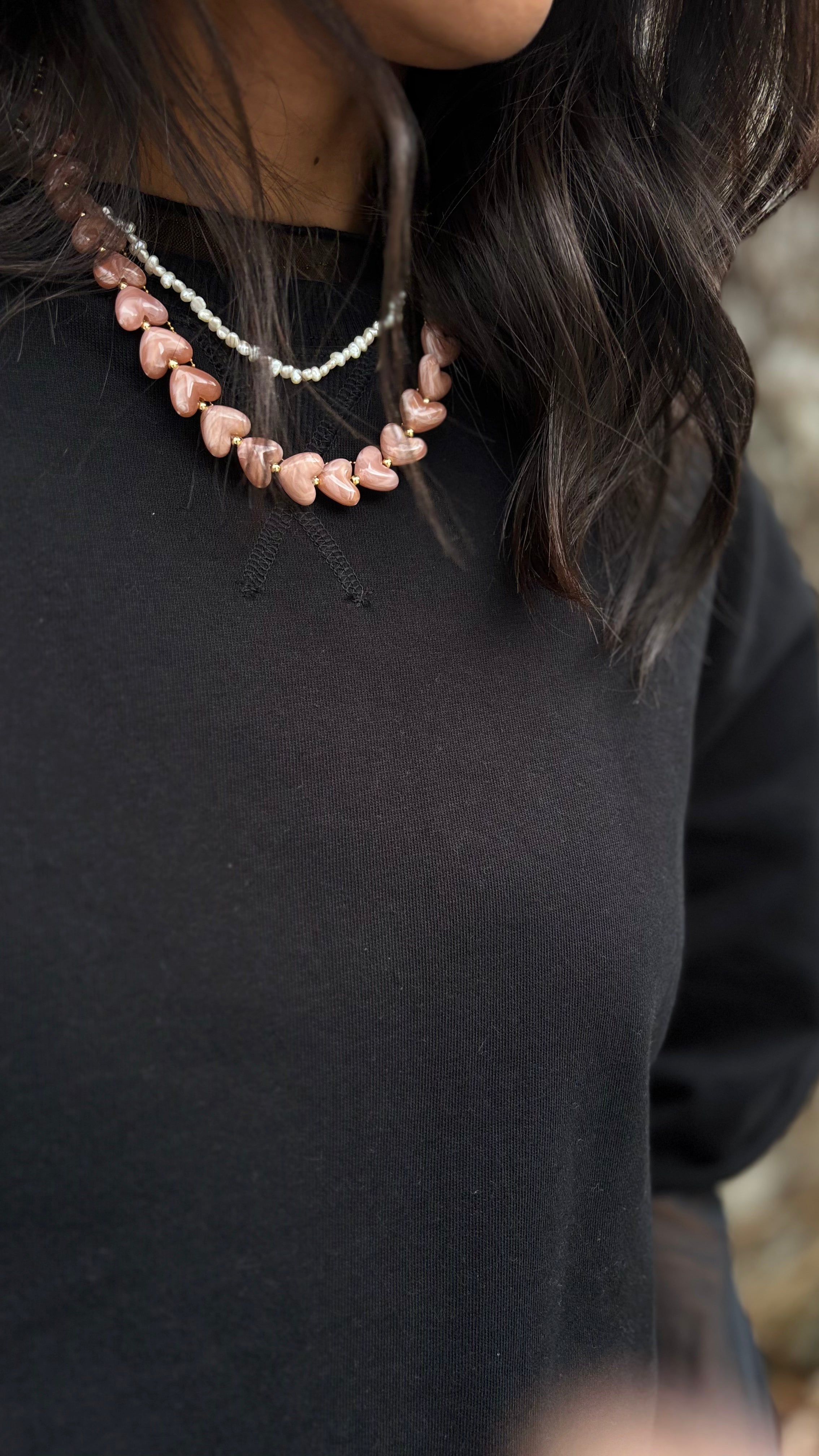 Beaded Heart Necklace SALMON
