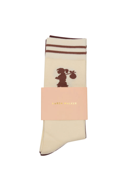 KAREN WALKER // Runaway Girl 2Pack Socks CREAM/MAHOGANY
