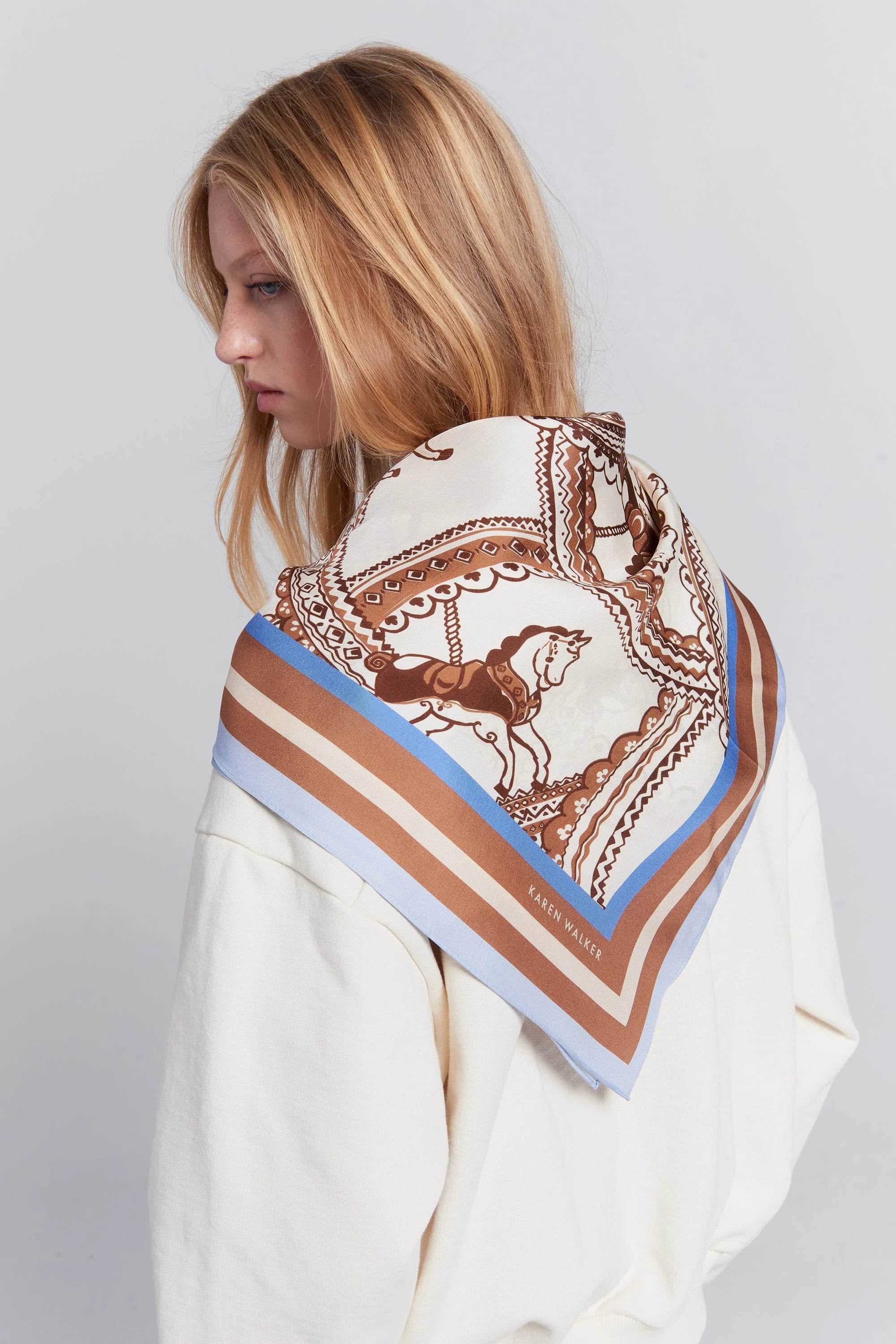 Carousel Classic Silk Scarf CREAM MULTI