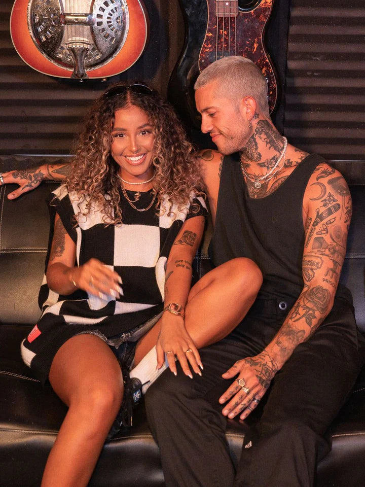 BILLY BONES // Checkered Knit Vest BLACK/WHITE