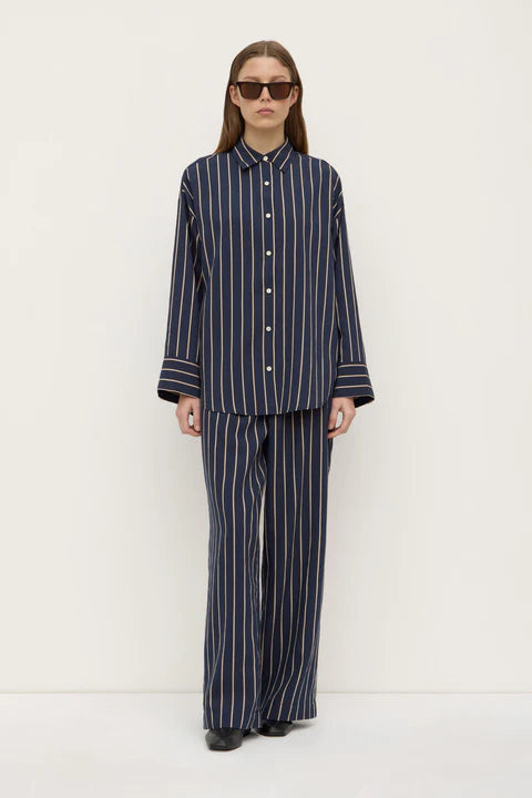 ASSEMBLY LABEL // Colleen Stripe Shirt NAVY/TAN