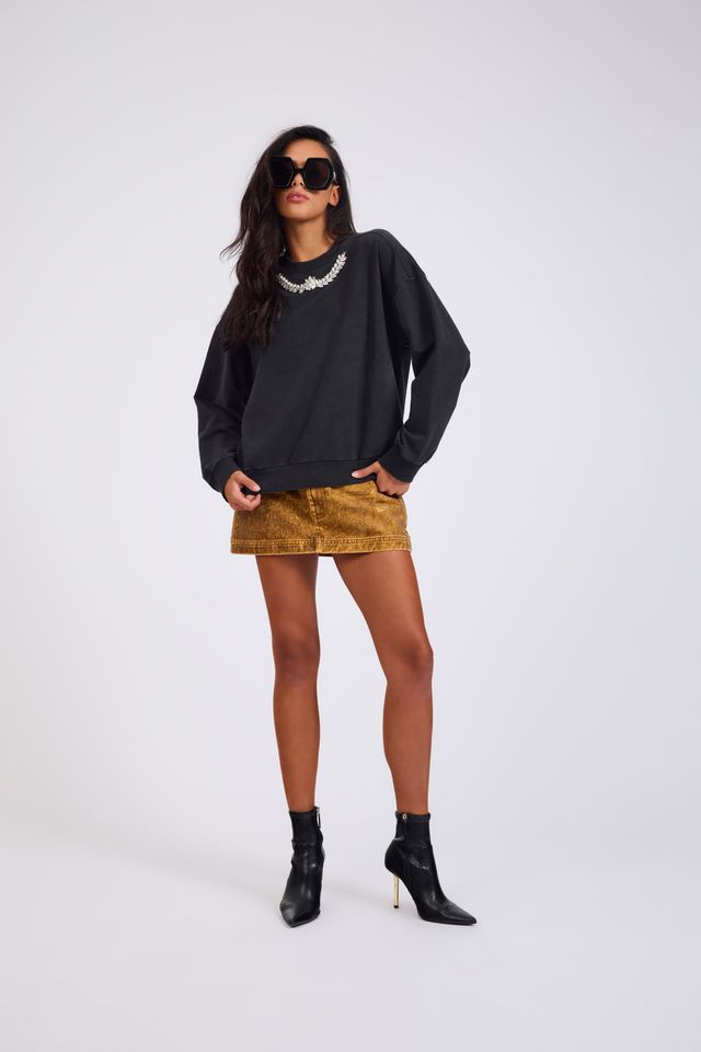 ONE TEASPOON // Crystal Leaf OS Sweater WASHED BLACK