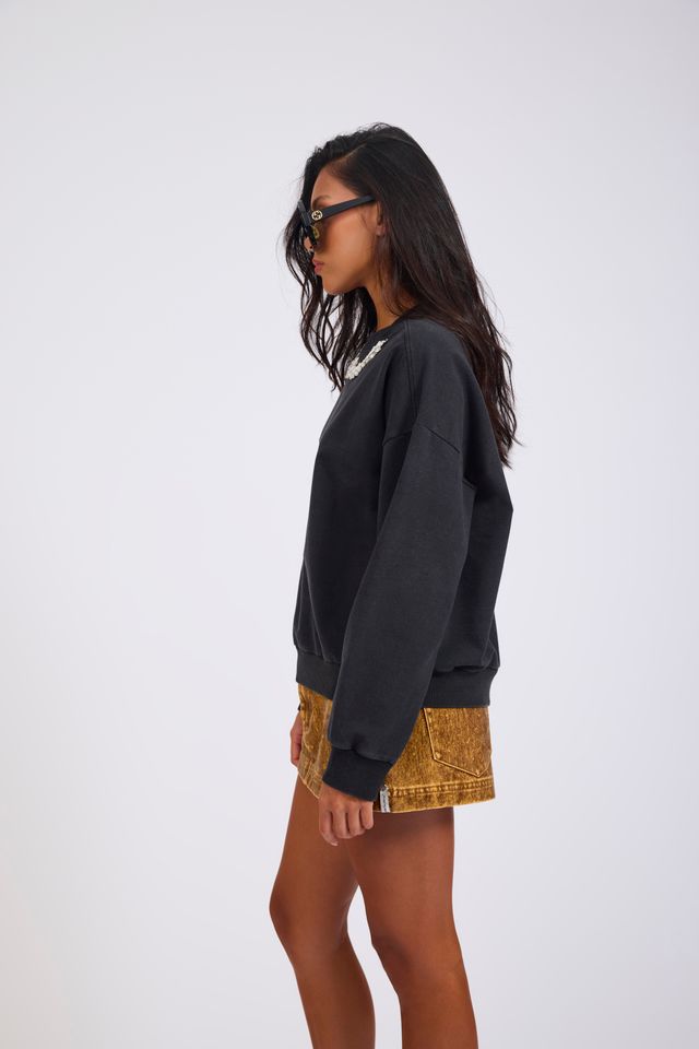 ONE TEASPOON // Crystal Leaf OS Sweater WASHED BLACK