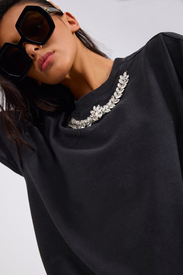 ONE TEASPOON // Crystal Leaf OS Sweater WASHED BLACK