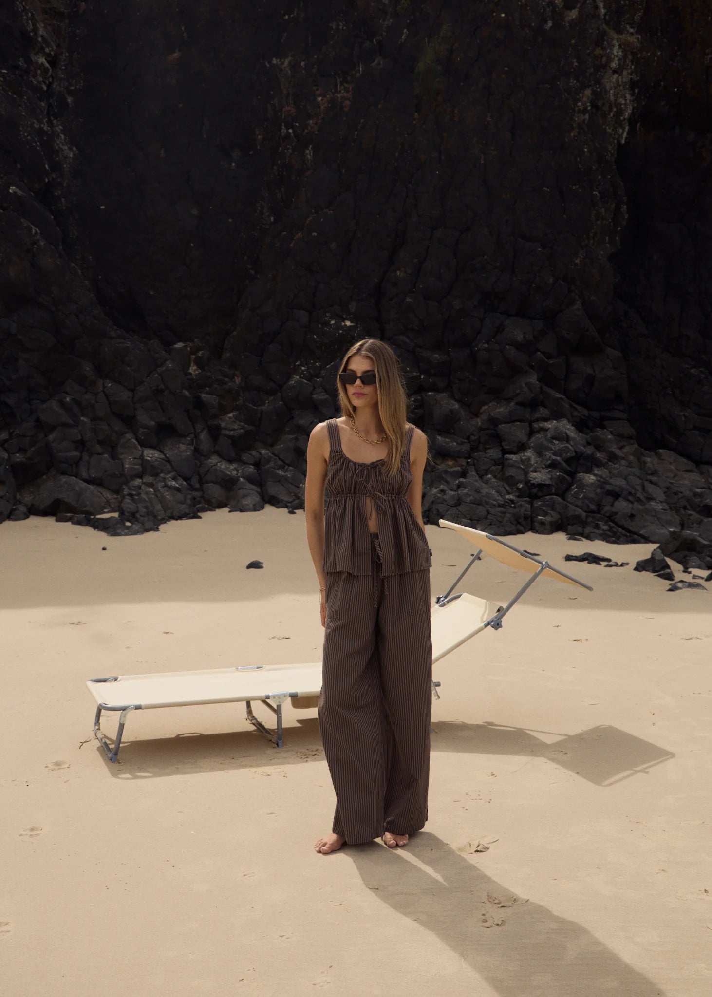 AFENDS // Cyrus Wide Leg Pant COFFEE STRIPE