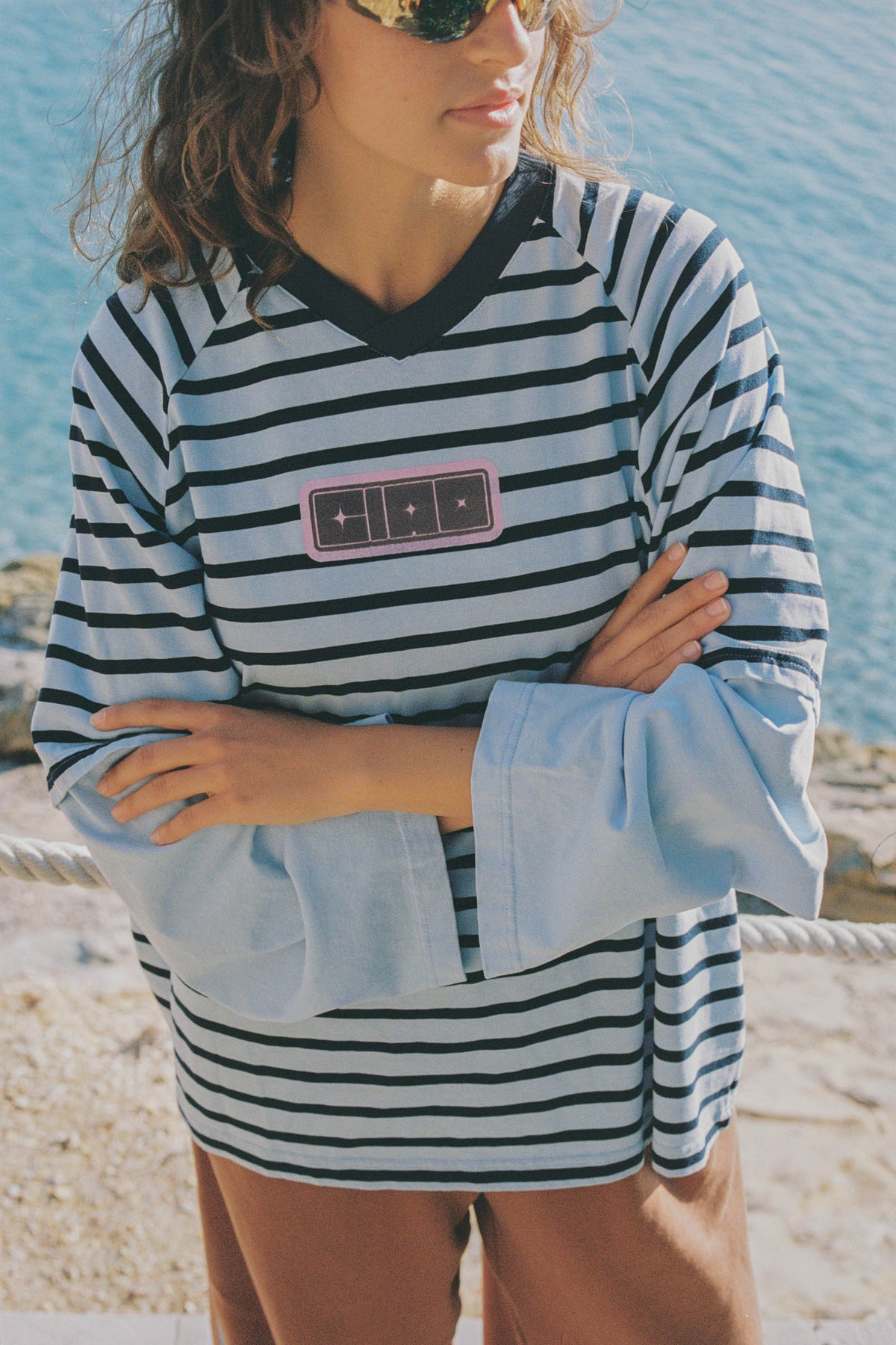 Double Trouble LS Tee BLUE STRIPE