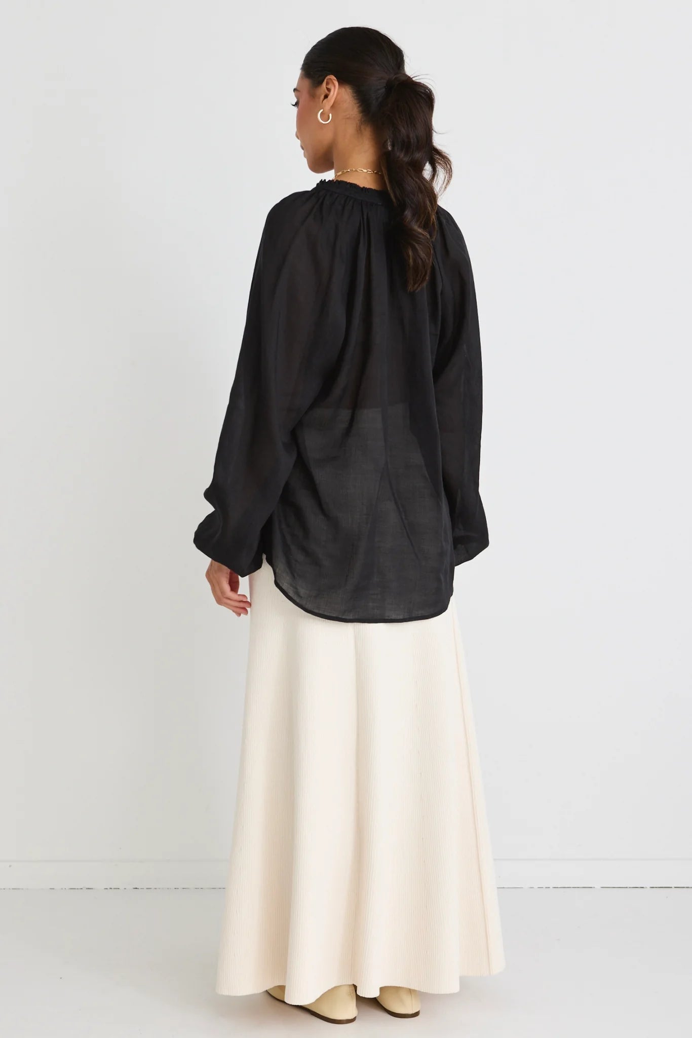 BY ROSA // Deft Sheer LS Blouse BLACK