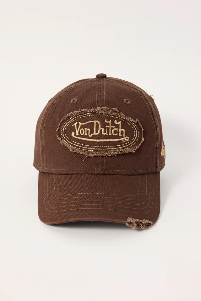 VON DUTCH // Oval Distressed Dad Cap BROWN