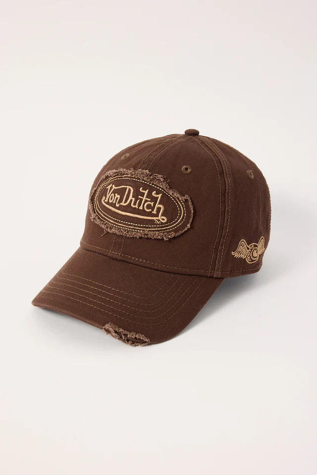VON DUTCH // Oval Distressed Dad Cap BROWN
