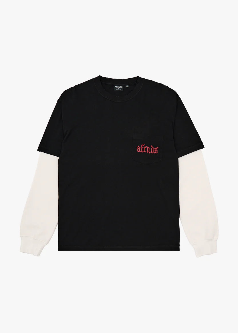 AFENDS // Drop Zone Layered Waffle Boxy Tee BLACK
