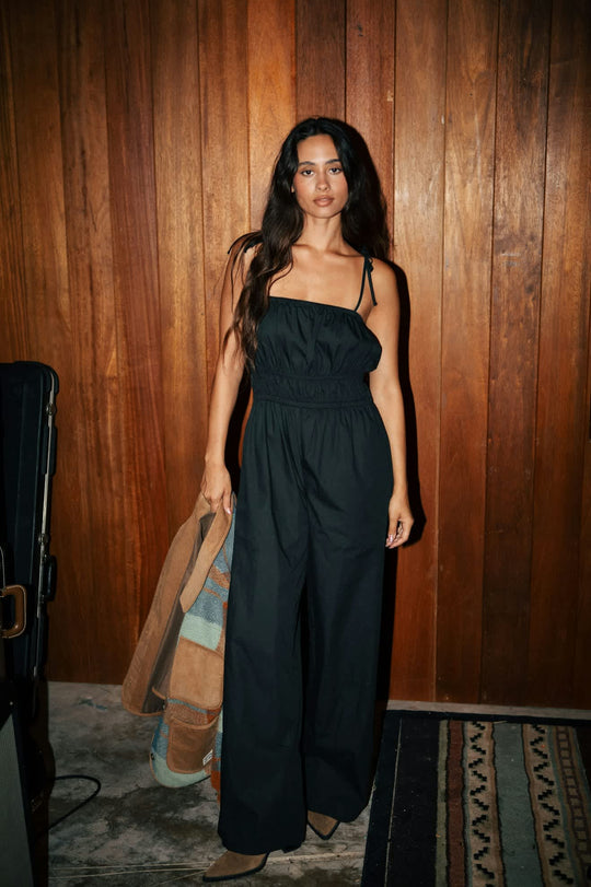 BRIXTON // Eden Smocked Jumpsuit BLACK