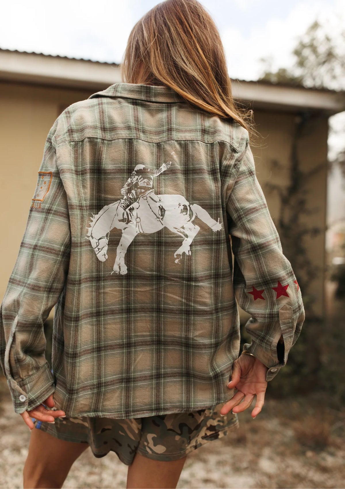 MILITARY CHECK Boyfriend Button Up