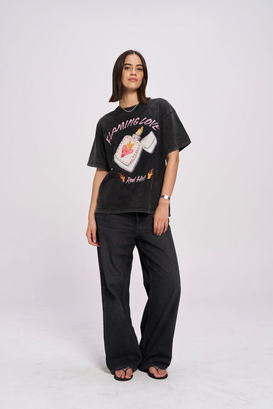 MAKU //  Flaming Love Tee Oversized ACID WASH