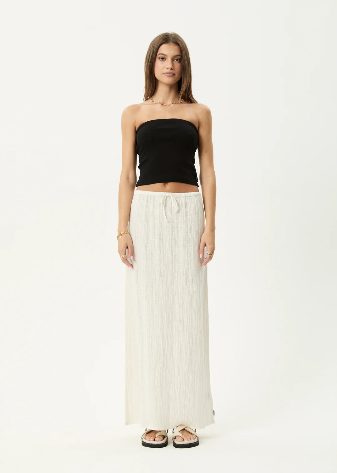 AFENDS // Focus Seersucker Maxi Skirt WHITE