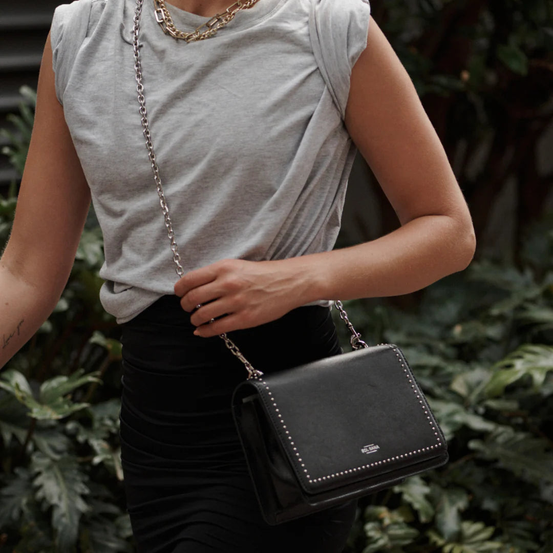 SOL SANA // Flap Bag BLACK SILVER