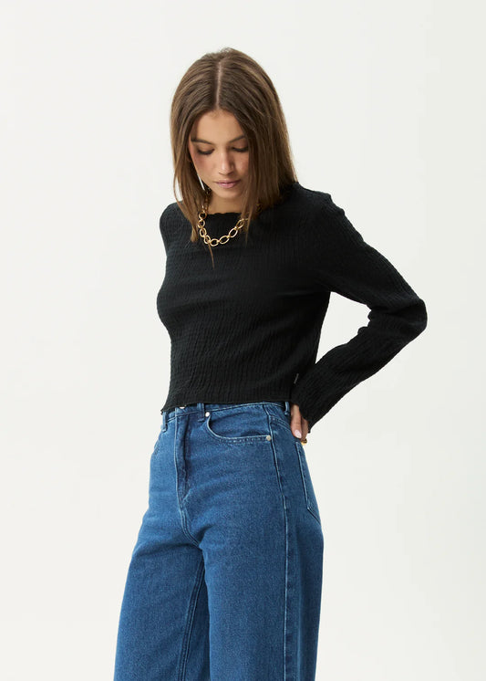 AFENDS // Focus Seersucker LS Top BLACK