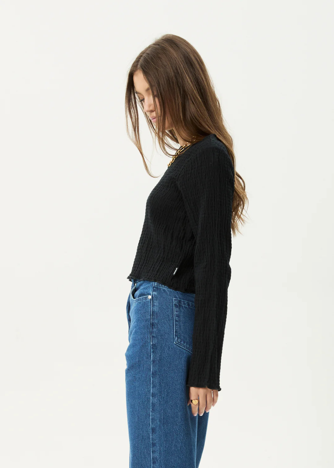 AFENDS // Focus Seersucker LS Top BLACK