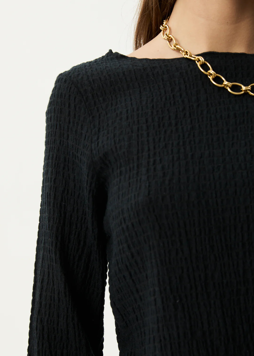AFENDS // Focus Seersucker LS Top BLACK