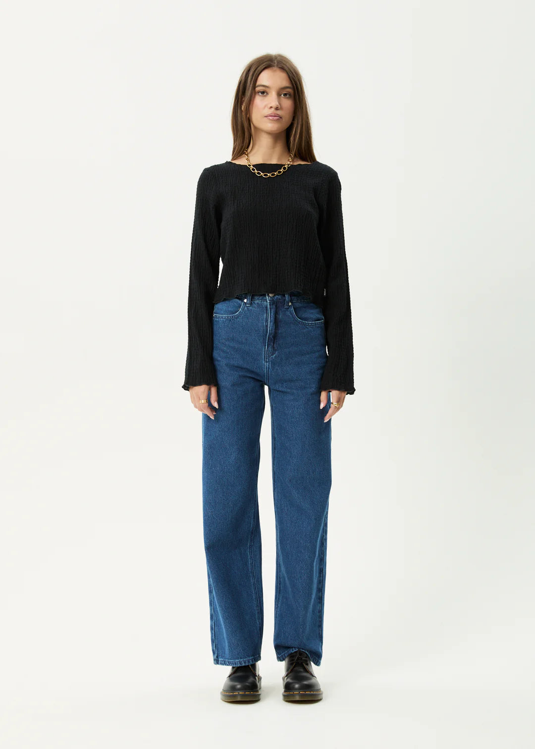 AFENDS // Focus Seersucker LS Top BLACK