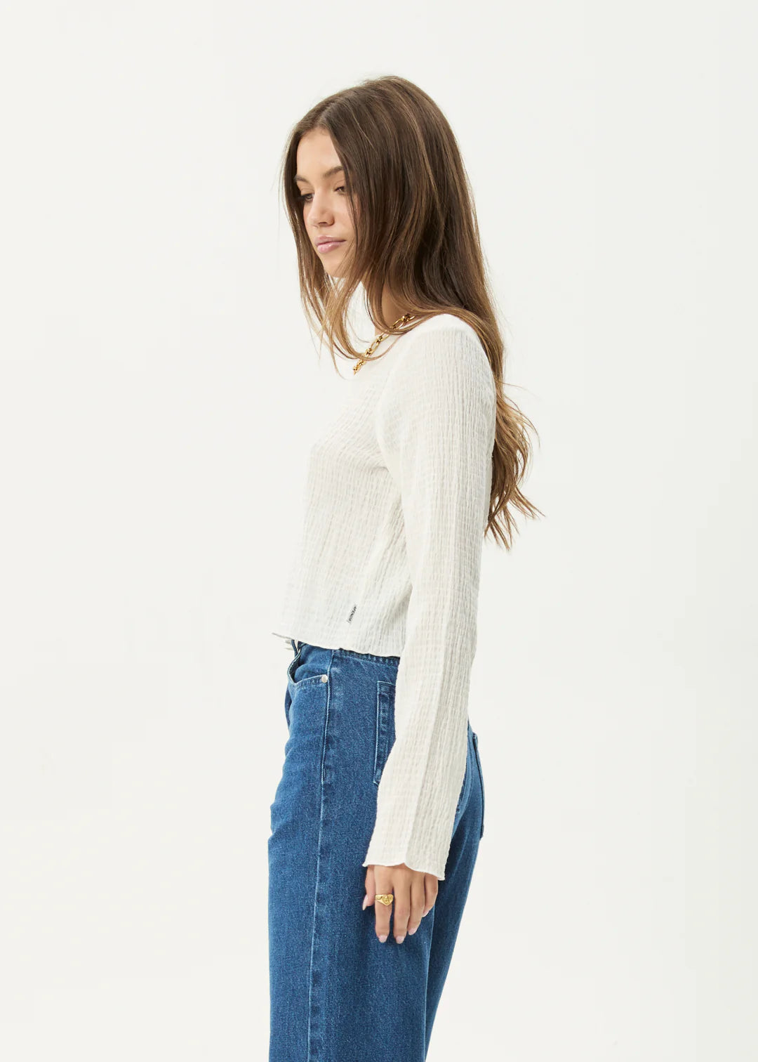 AFENDS // Focus Seersucker LS Top OFF WHITE